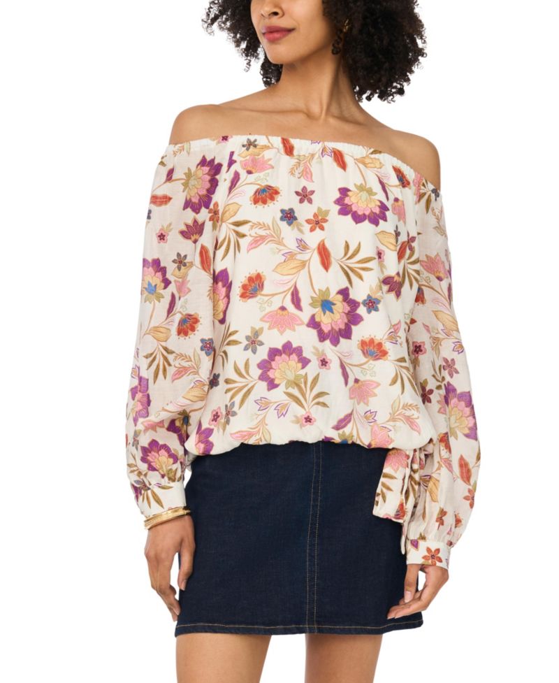 Women's Printed Off-The-Shoulder Long-Sleeve Top