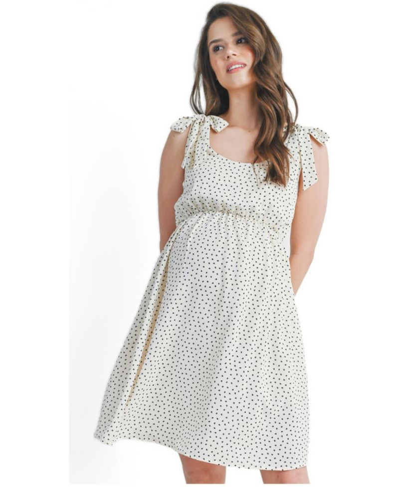 Women's Empire Waist Polka Dot Tie-Shoulder Dress