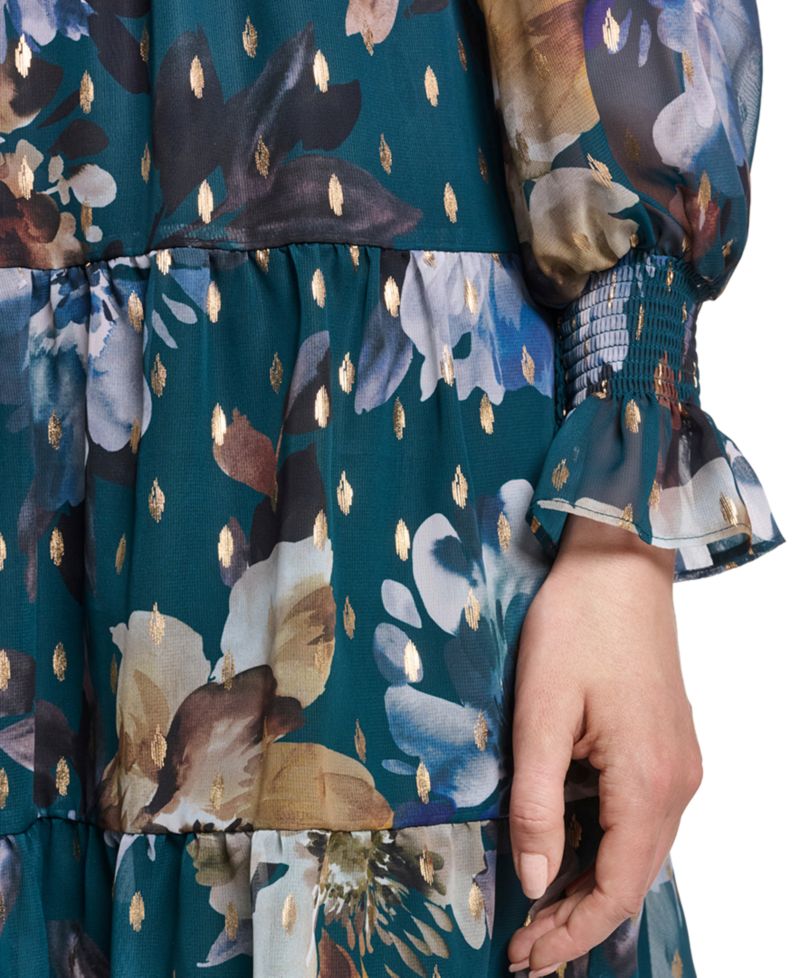 Women's Long-Sleeve Puff-Sleeve Tiered Baby Doll Dress