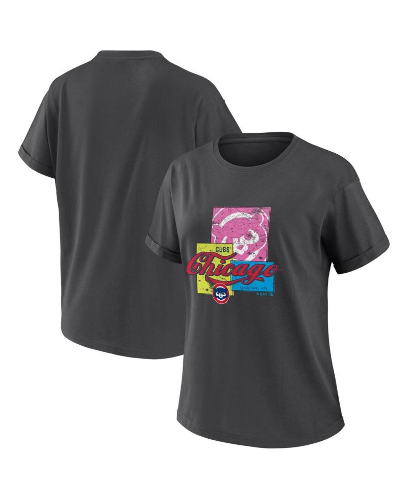 Women's Charcoal Chicago Cubs Domestic Box Color Boyfriend T-Shirt
