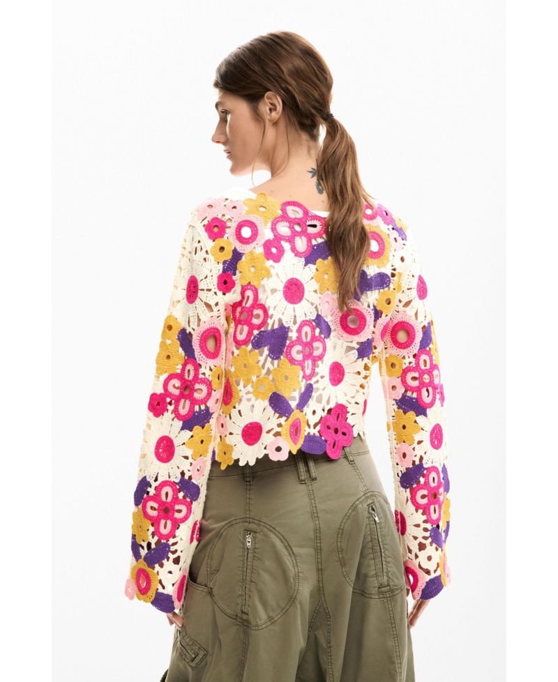 Women's Multicolor Crochet Sweater