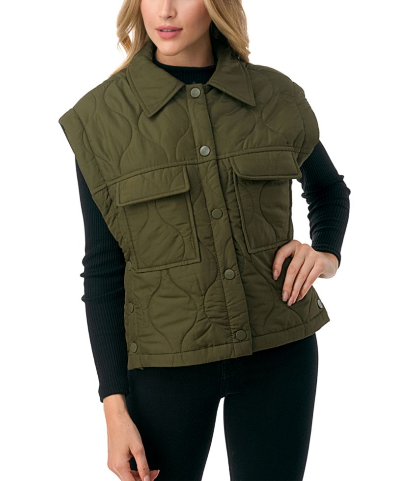 Women's Snap Front Quilted Vest with Front Pockets