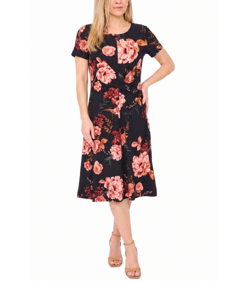 Petite Twist Waist Floral A-Line Midi Dress