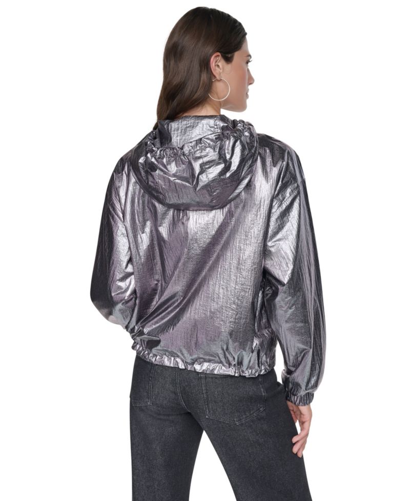 Women's Metallic Hooded Long-Sleeve Jacket