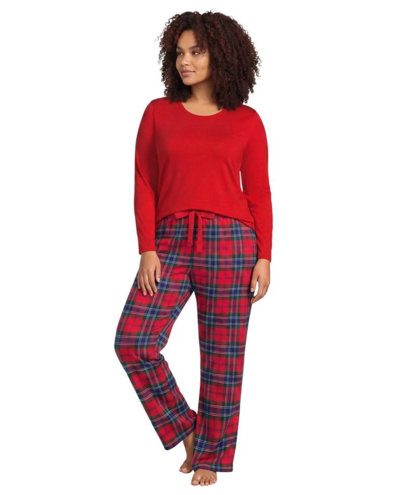 Plus Size Pajama Gift Set - Knit Long Sleeve Top and Flannel Pants