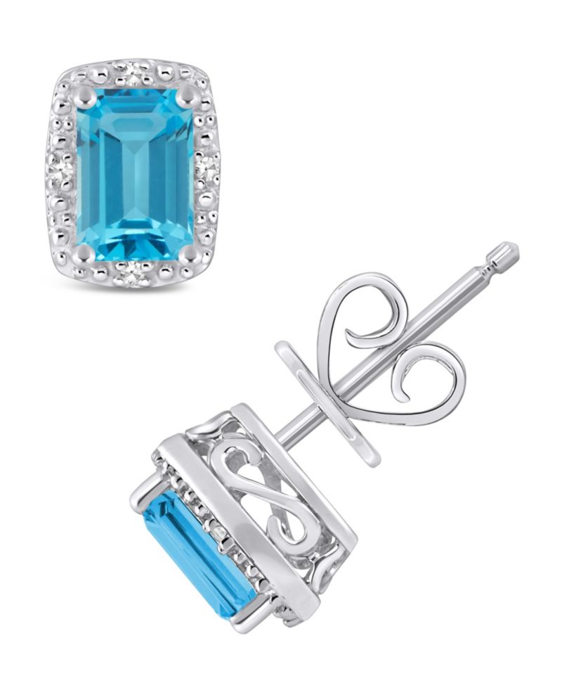 Gemstone and Diamond Accent Stud Earrings in Sterling Silver