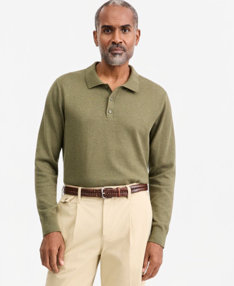 Men's Supima Cotton Long-Sleeve Polo Sweater, Macy's Exclusive