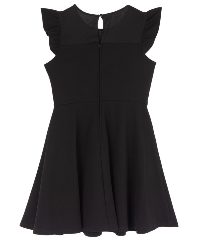 Girls' 4-16 Scuba Crepe Flutter-Sleeve Illusion Sweetheart Neckline Dress