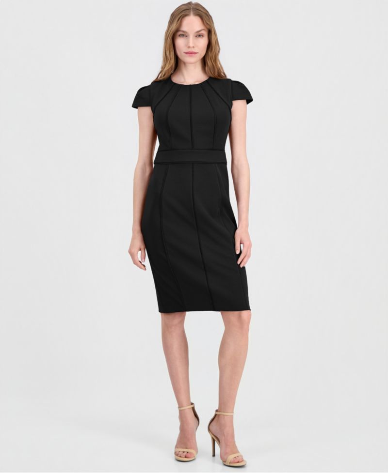 Women's Trim Seam Detail Crewneck Sheath Dress
