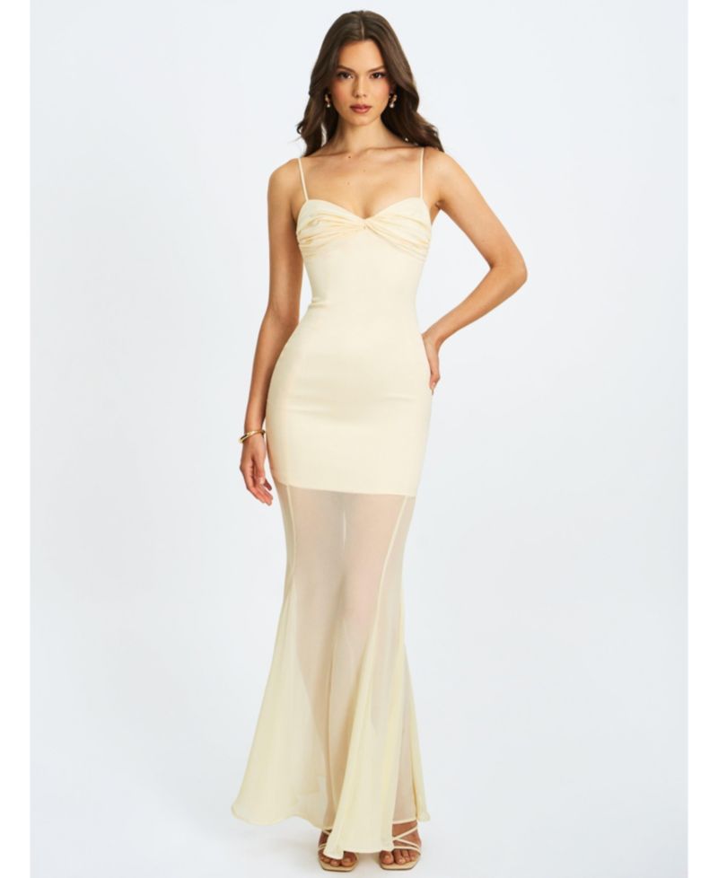 Women's Zayne Butter Yellow Ruch Breast Chiffon Mermaid Maxi Dress