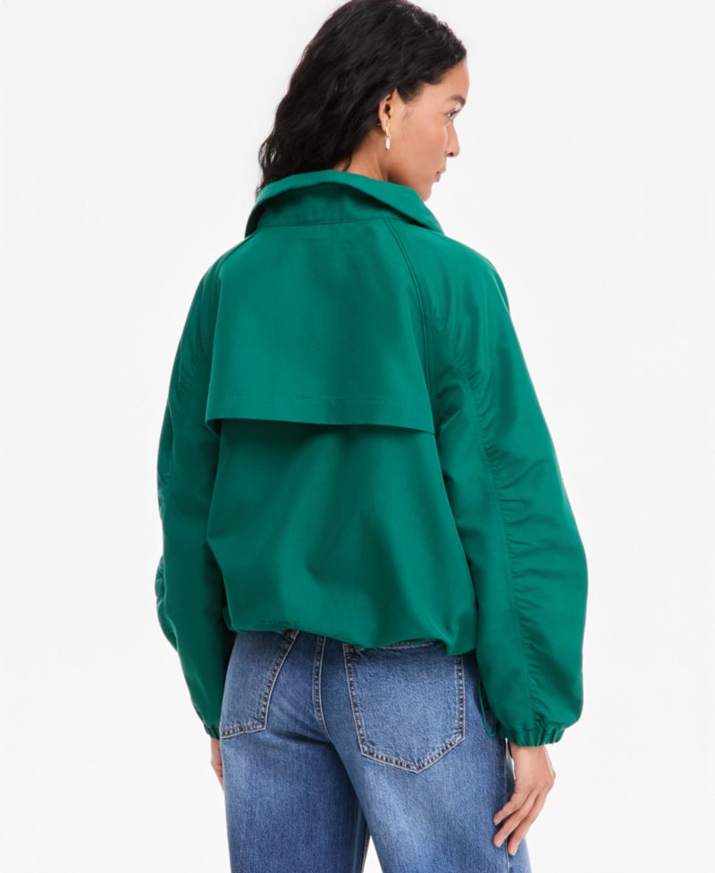 Women's Funnel-neck Ruched-Sleeve Bubble Hem Jacket