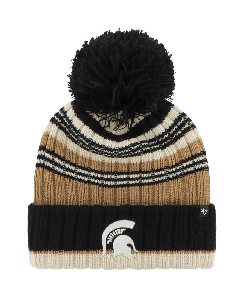 Women's Khaki Michigan State Spartans Barista Cuffed Knit Hat with Pom