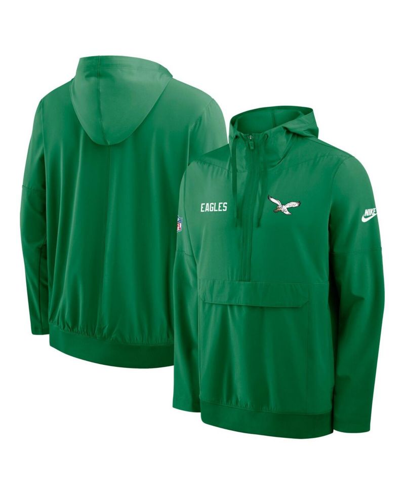 Men's Kelly Green Philadelphia Eagles Sideline Alt Pack Anorak Half-Zip Hoodie Jacket