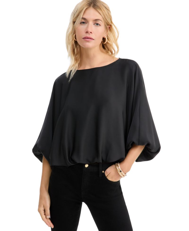 Women's Elbow-Sleeve Bubble Boat Neck Blouse