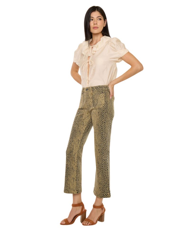 Women's USA Juniors' High Rise Crop Flare Python Print Jeans