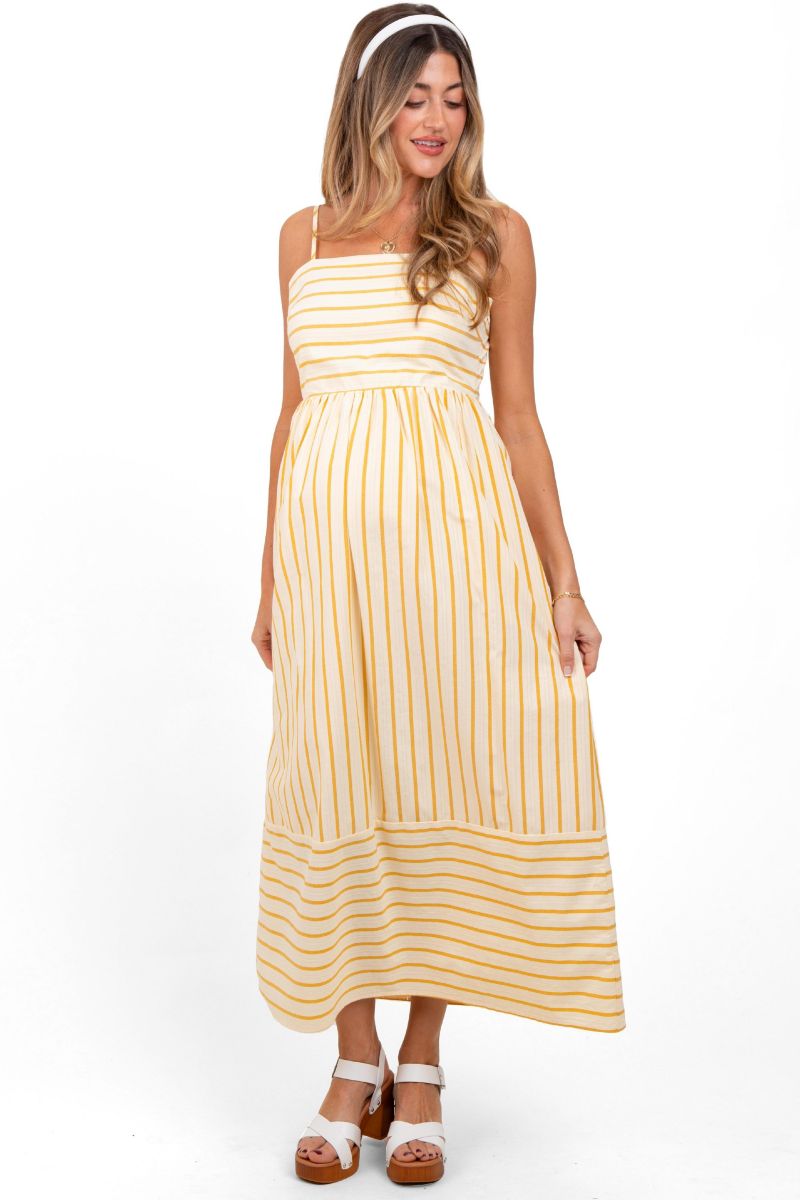 Women's Yellow Striped Sleeveless Maxi Dress