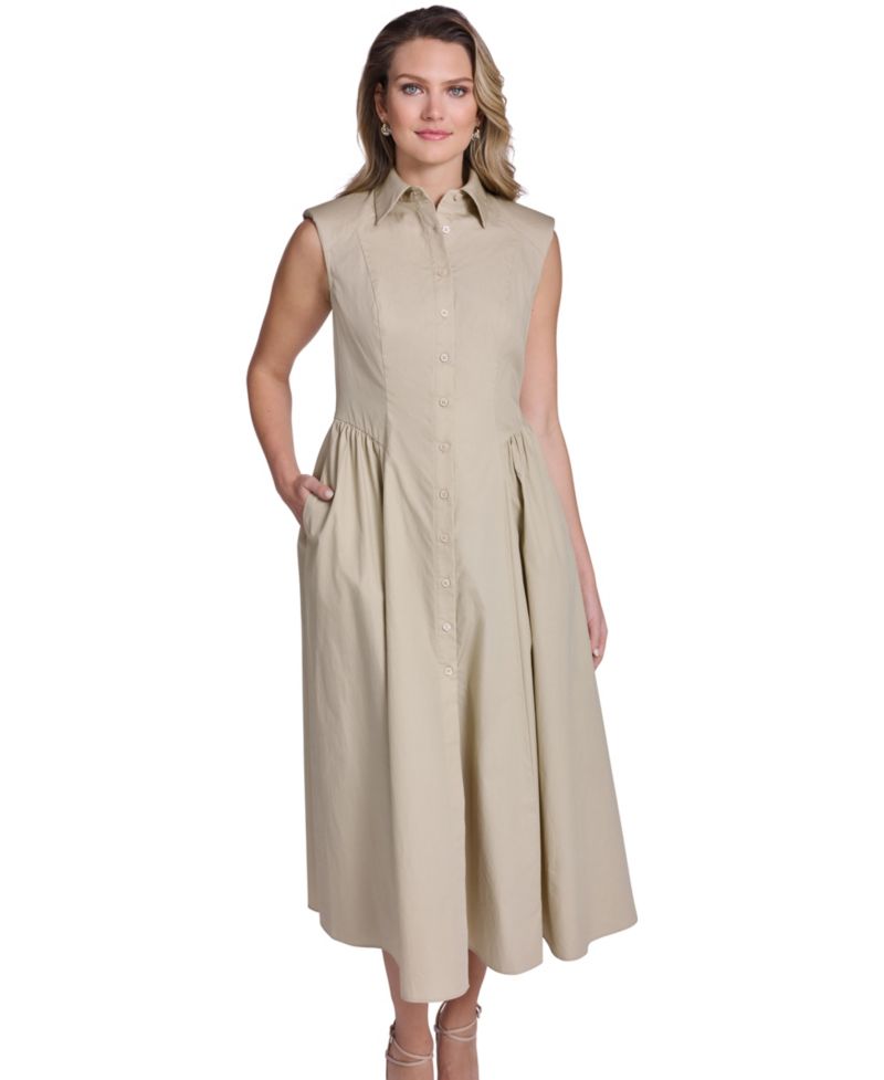 Petite Sleeveless Collared Shirt-Dress