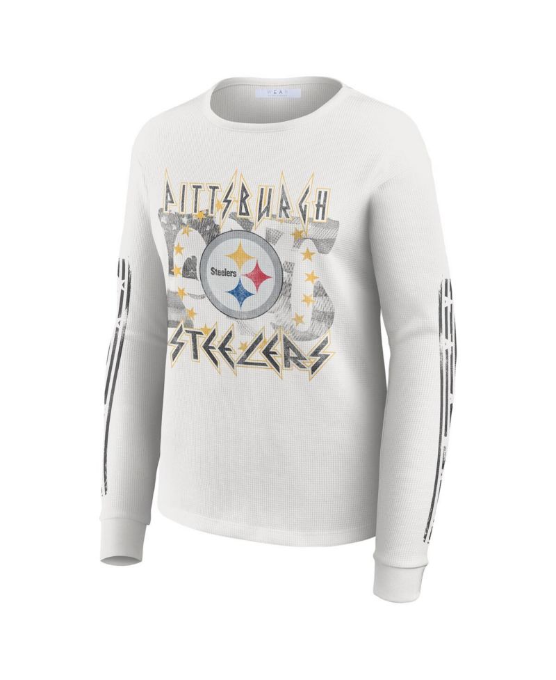 Women's White Pittsburgh Steelers Graphic Waffle Long-Sleeve T-Shirt