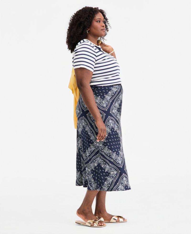 Plus Printed Midi Slip Skirt