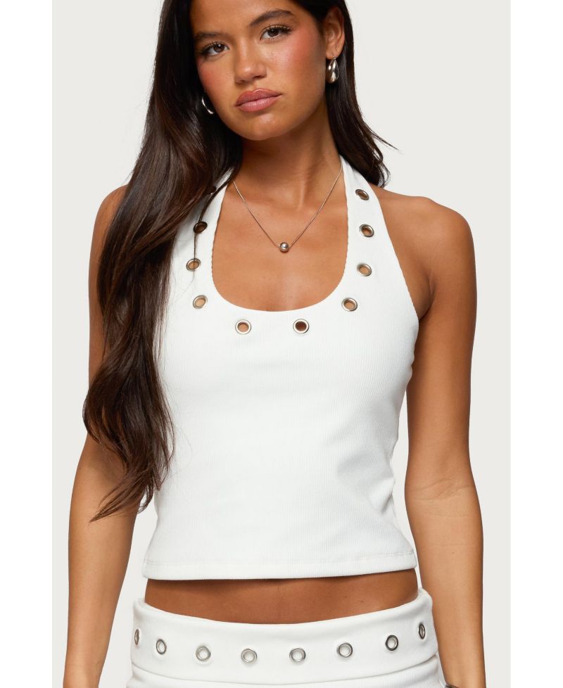 Women's Havana Grommet Ribbed Halter Top