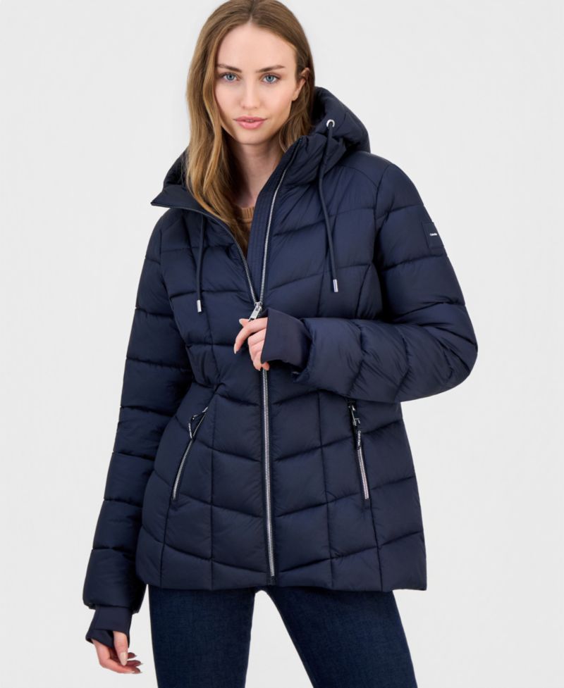 Women's Packable Hooded Drawstring Puffer Jacket