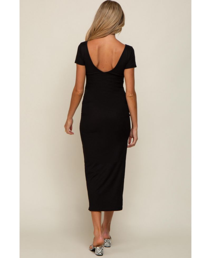 Women's Fuchsia Basic Ribbed Side Slit Midi Dress