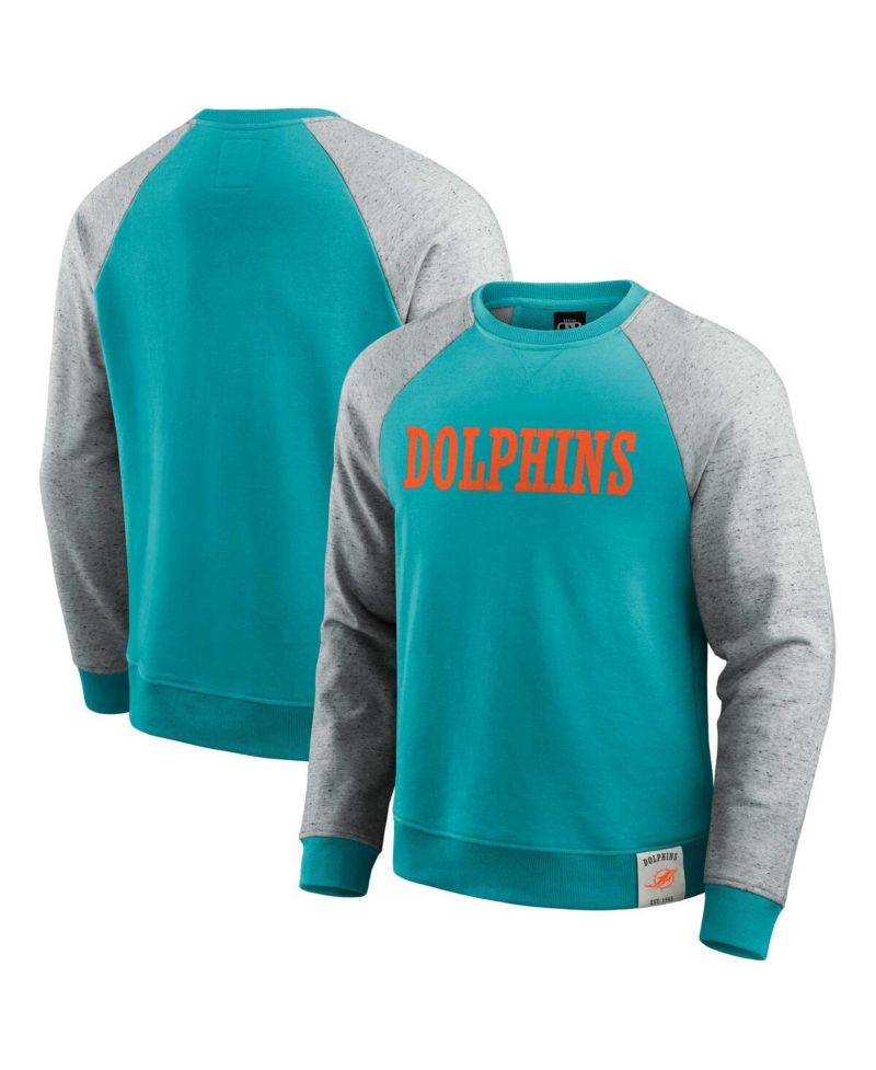 Darius Rucker Collection by Men's Aqua/Heather Gray Miami Dolphins Color Block Pullover Sweatshirt