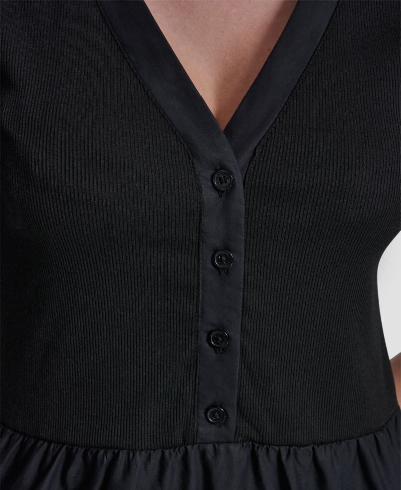 Women's Rib Henley Puff-Sleeve Midi Dress