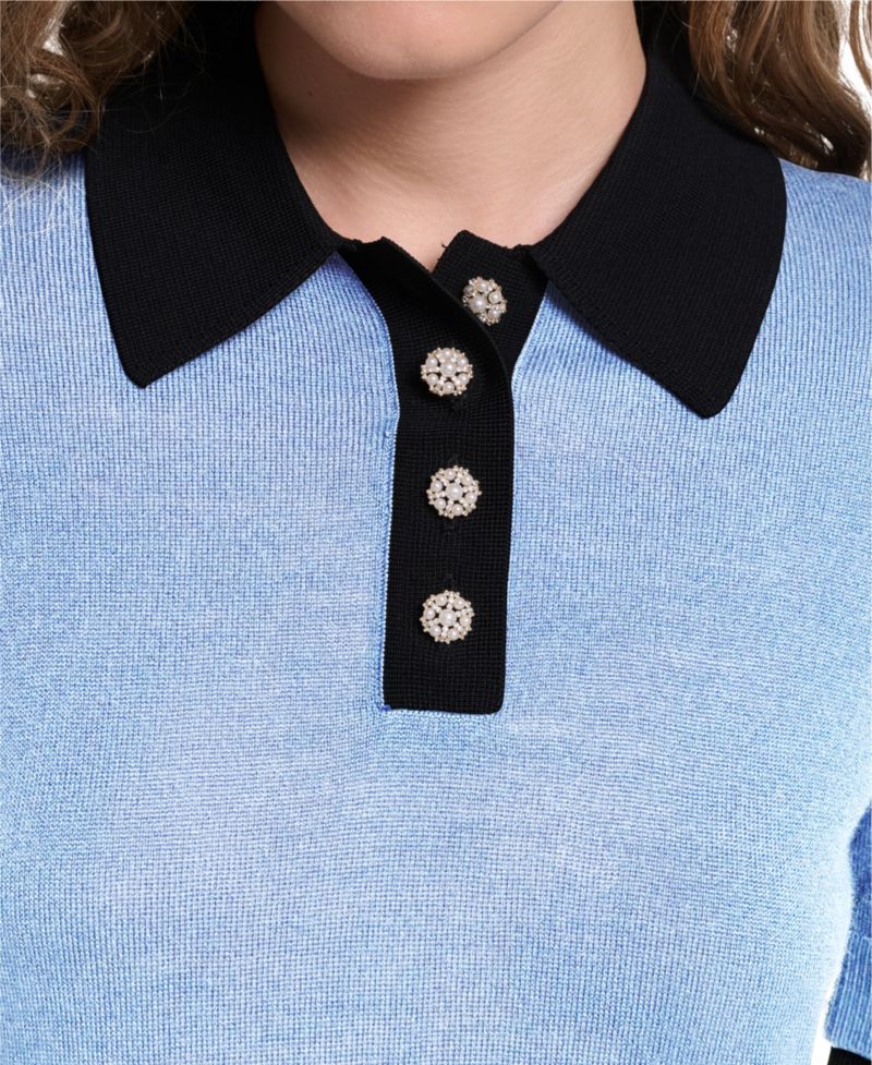 Petite Short-Sleeve Contrast Collar Sweater