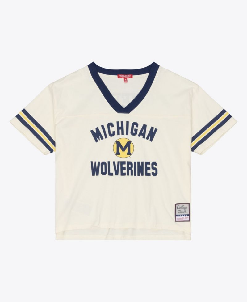 Women's Cream Michigan Wolverines Retro Roots Crop Boxy Yoke T-Shirt