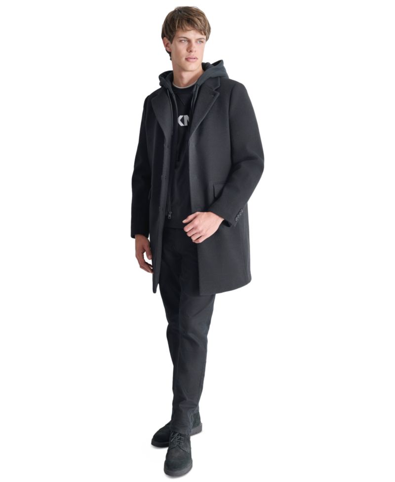 Men's Removable Hood Notch-Lapel Coat