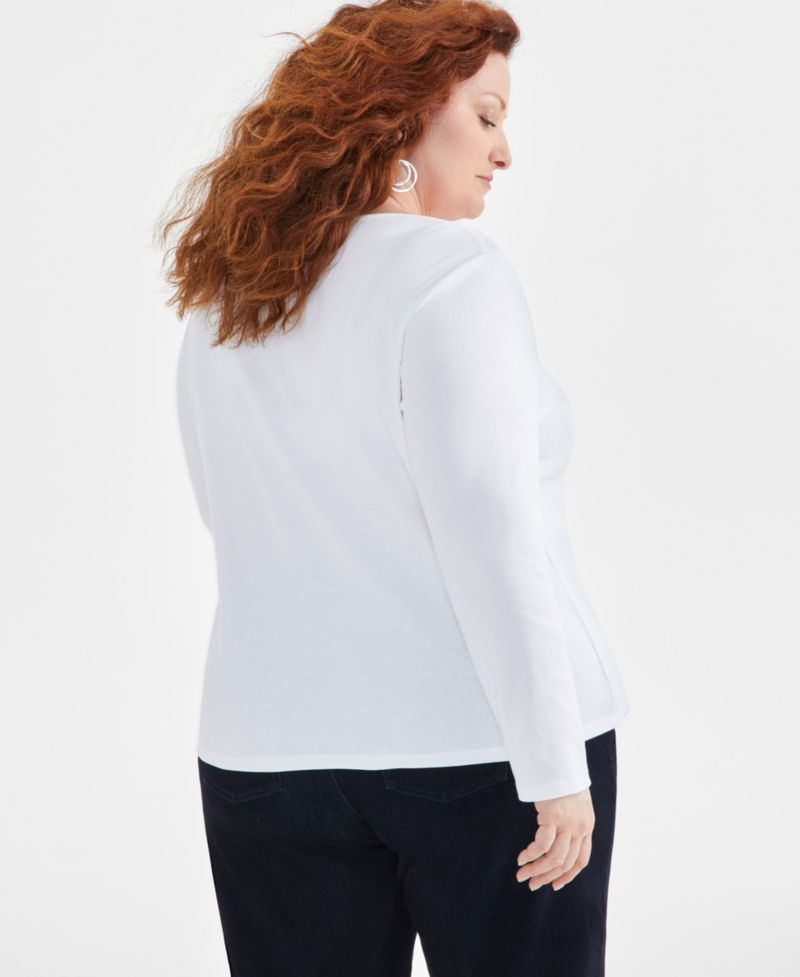 Petite Scoop-Neck Long-Sleeve Cotton Top