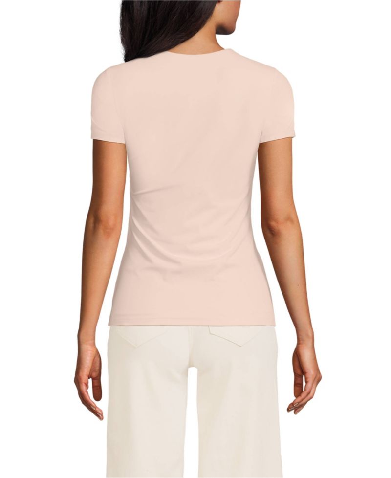 Women's Short Sleeve Tugless Double Layer Crew Neck Knit Top