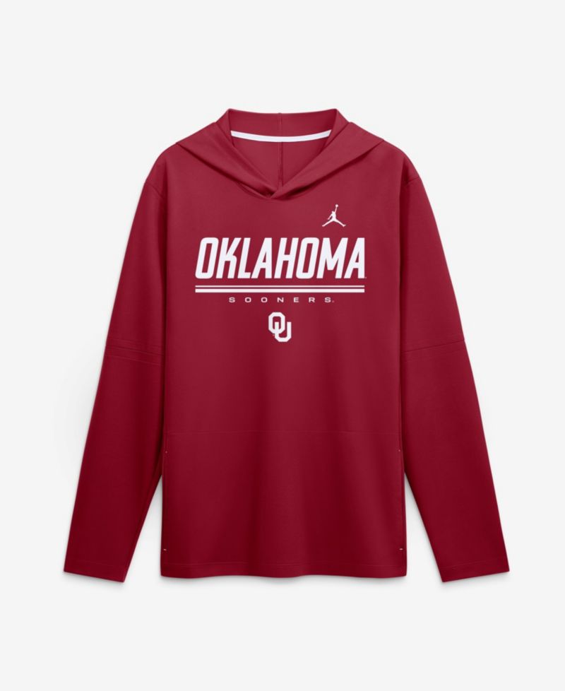 Men's Crimson Oklahoma Sooners 2026 Sideline Lightweight Long Sleeve Hooded Dri-FIT T-Shirt