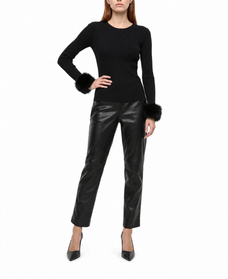 Women's Savannah Crewneck Long-Sleeve Faux-Fur Cuff Sweater