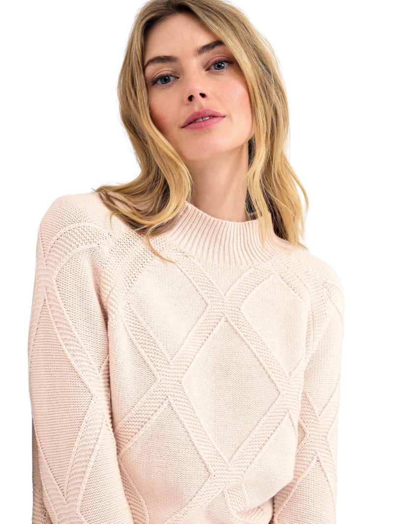Women's Tara Mock-Neck Diamond Cable Knit Jumper