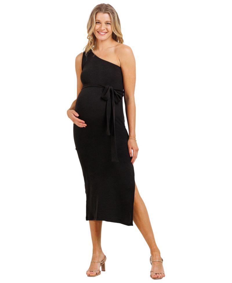 Women's Ribbed One Shoulder Bodycon Midi Dress