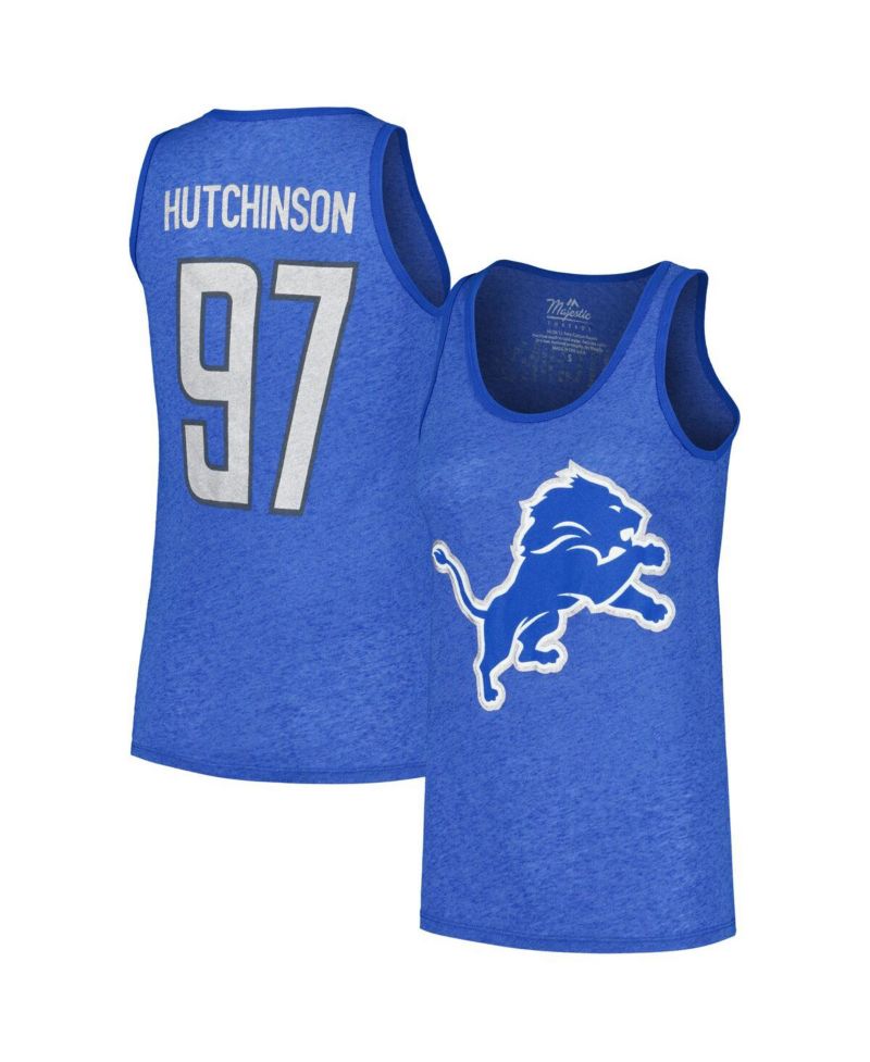 Women's Aidan Hutchinson Heather Blue Detroit Lions Name & Number Tri-Blend Tank Top