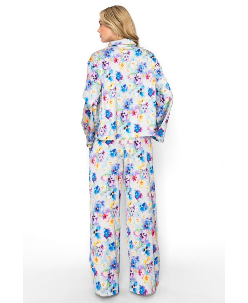 Women's Floral-Print Satin Long-Sleeve Pajama Set