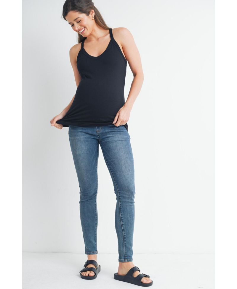 Maternity Sleeveless Ribbed V-Neck Racerback Tank Top