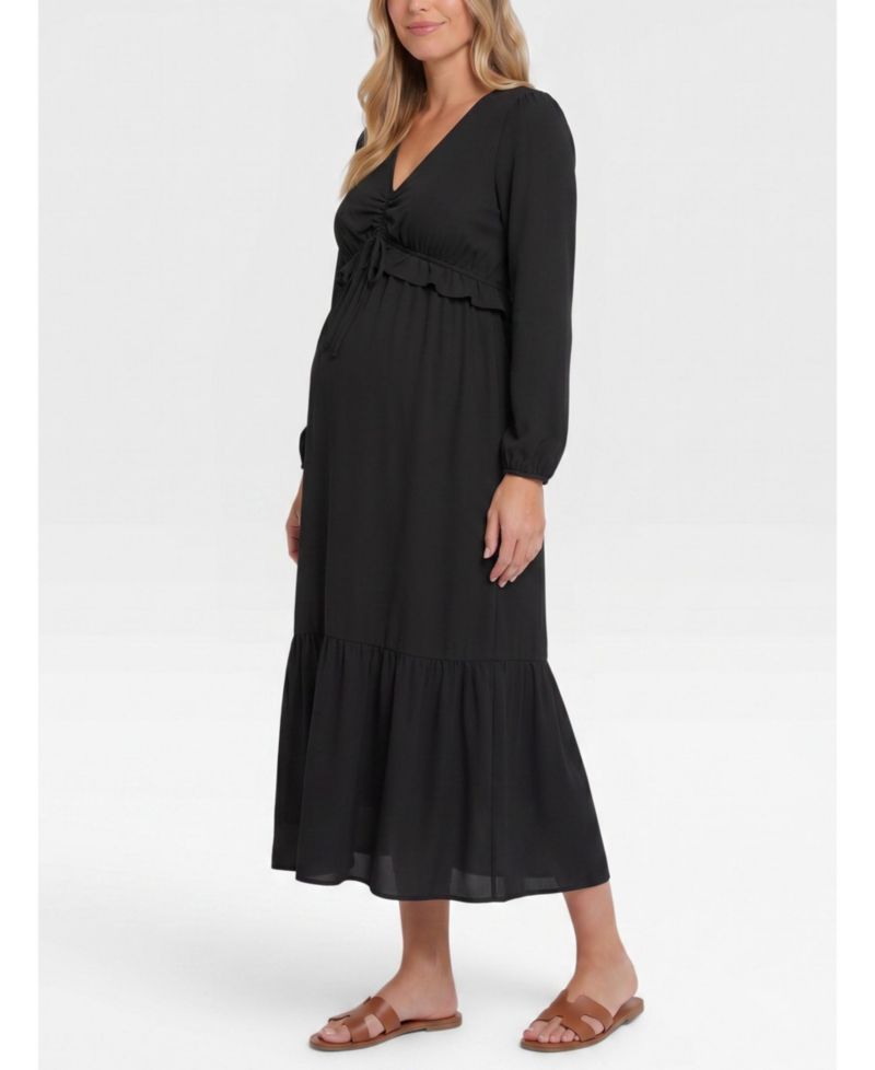 Women's Motherhood Puff Sleeve Ruffle Midi Dress - Motherhood