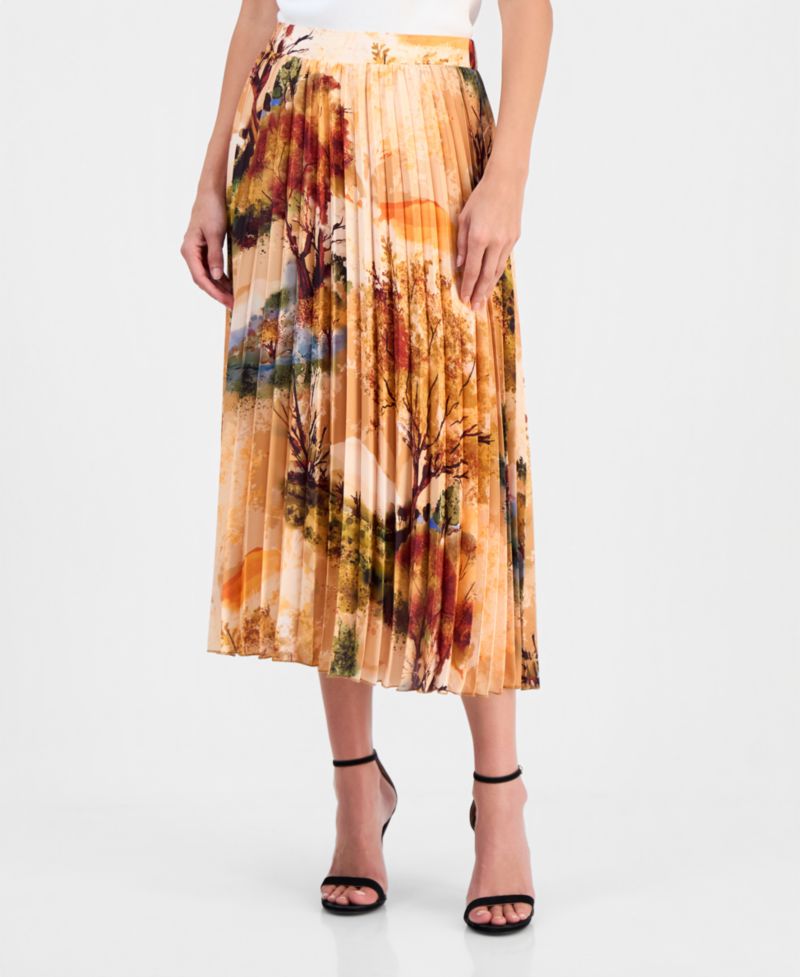 Women's Printed Pull-On Pleated Skirt