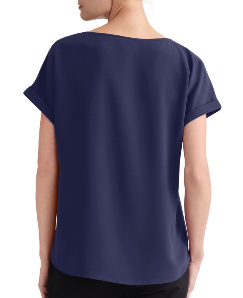 Petite Shoulder-Button-Detail Boat-Neck Short-Sleeve Blouse