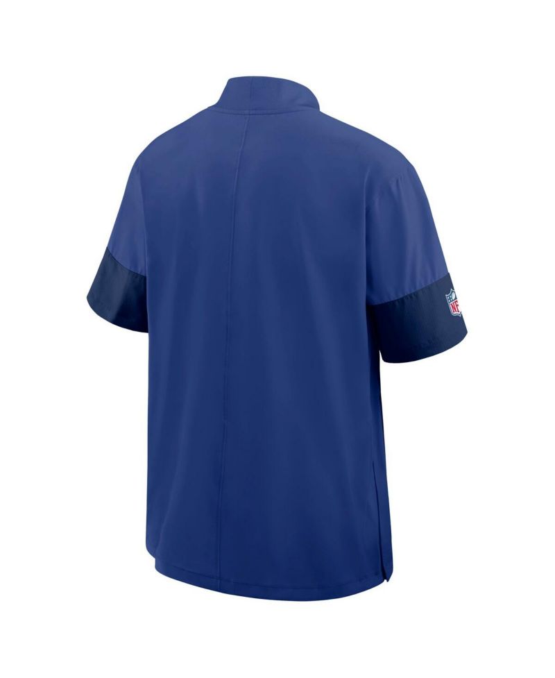 Men's Royal New York Giants Sideline Short Sleeve Quarter-Zip Coach Jacket