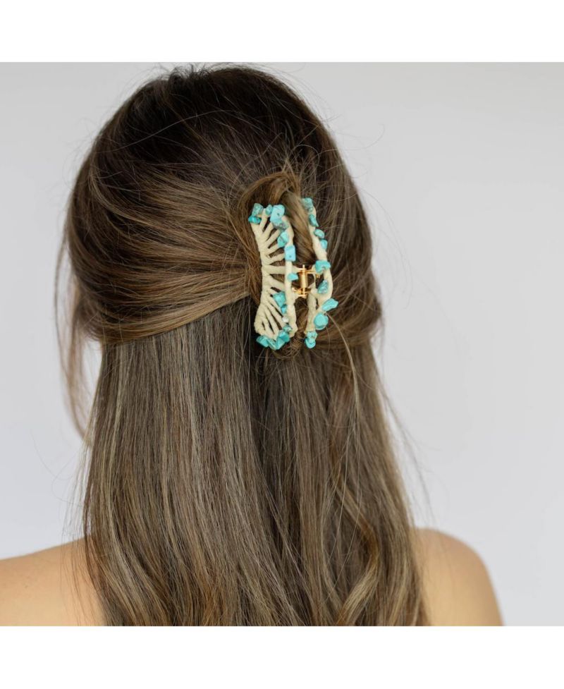Women's Raffia Seashell Hair Claw Clip - Teal
