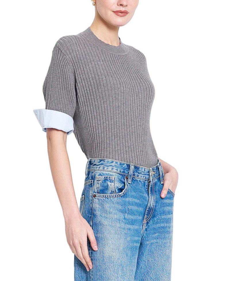 Women's Sienna Shirt Cuff Crewneck Short-Sleeve Sweater