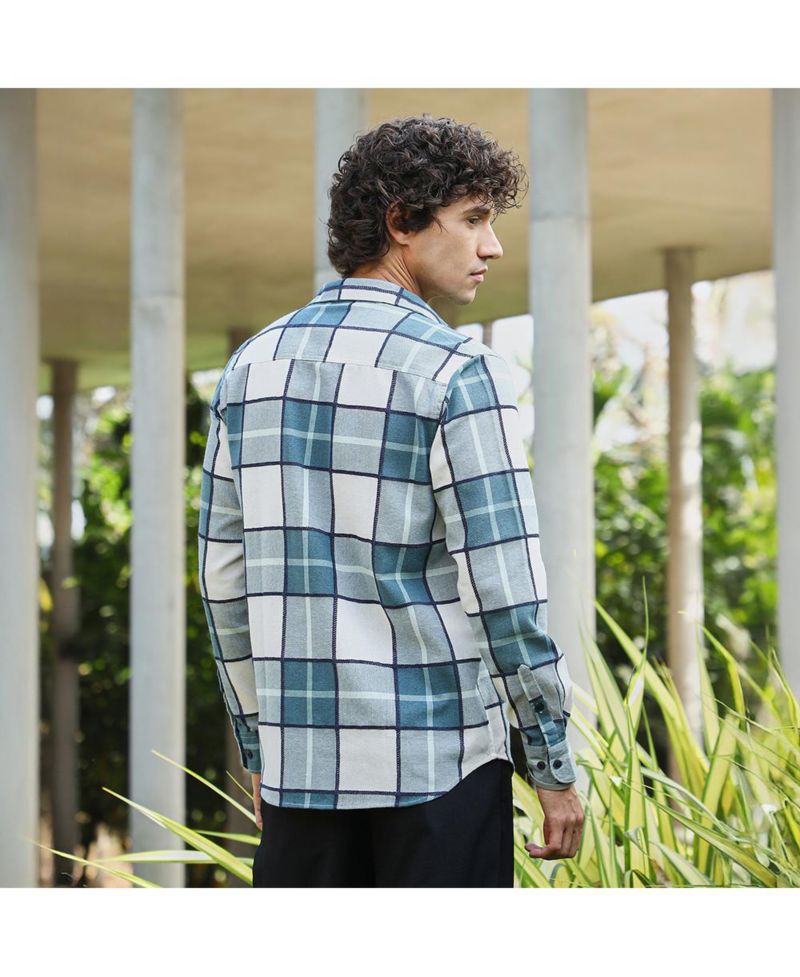 Men's Steel Blue Overlaping Check Shirt