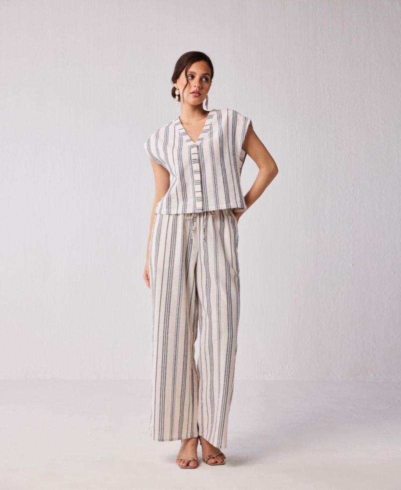 Women's Wide-leg Drawstring Pants in Stripes
