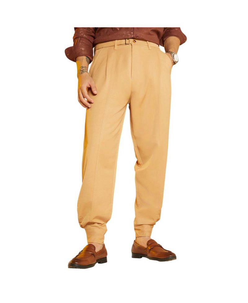 Men's Khaki Beige Panelled Gurkha Trousers
