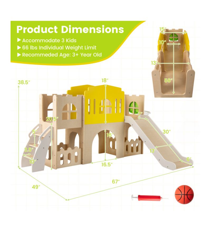 Kids 7-in-1 Slide Playset with Climber and Basketball Hoop